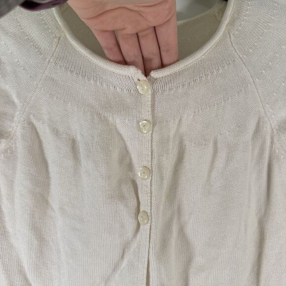 Garnet Hill Kids Cardigan Girls XL White Knit 1/4 Button Cotton Cashmere Long Sl - Picture 4 of 12